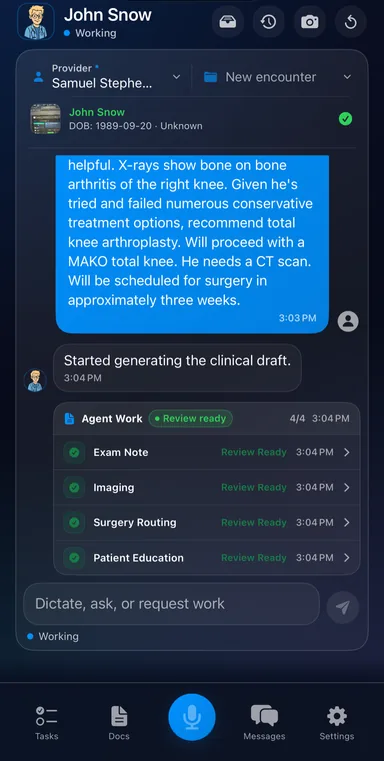 Kevin iOS app — agent drafting visit work from a dictation